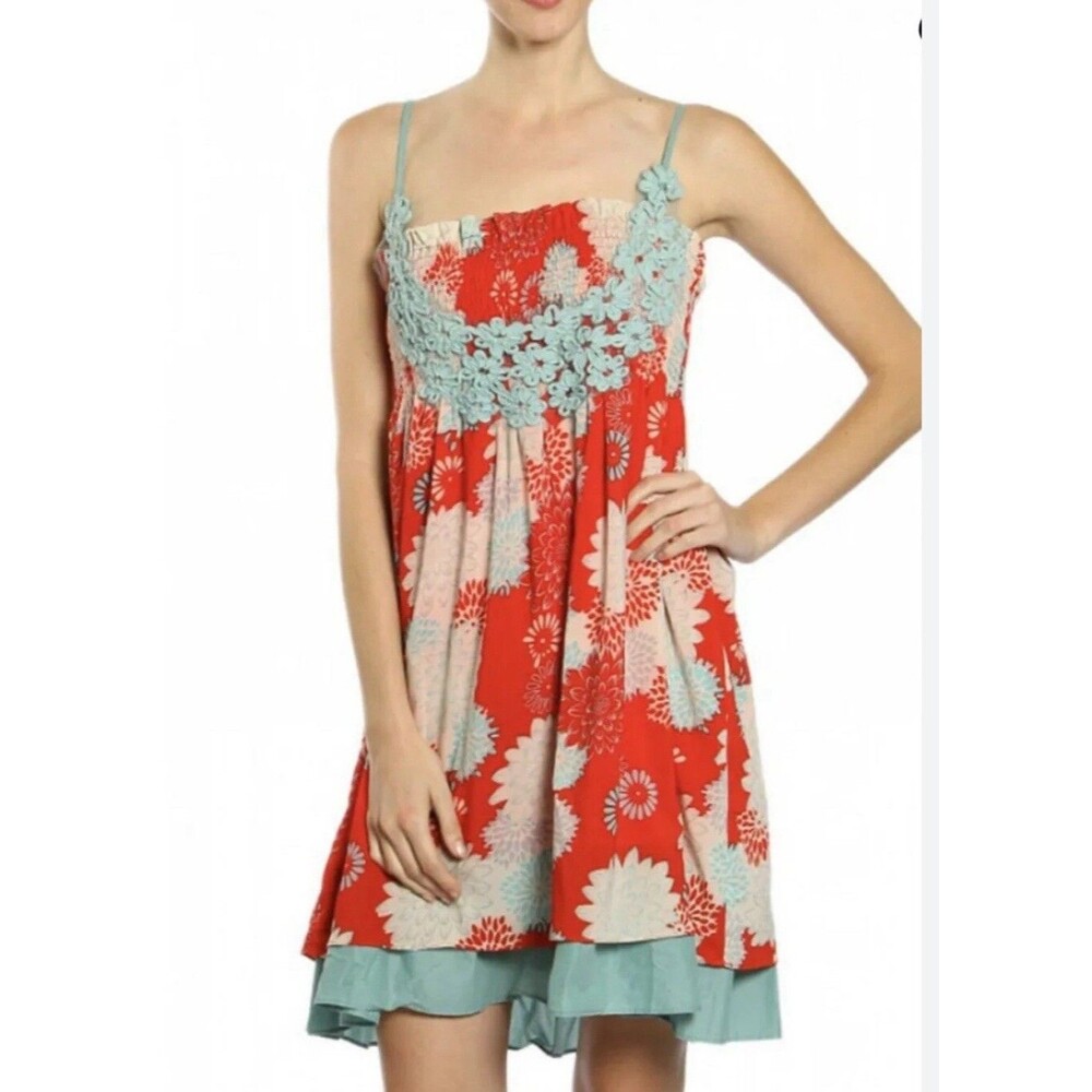 A'REVE Dress Womens Small NEW Red Turquoise Floral Crochet Lace Boho